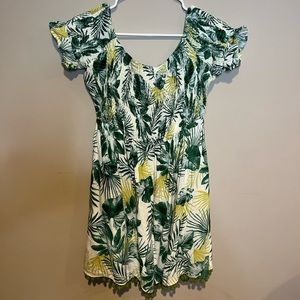Tropical print side shoulder dress